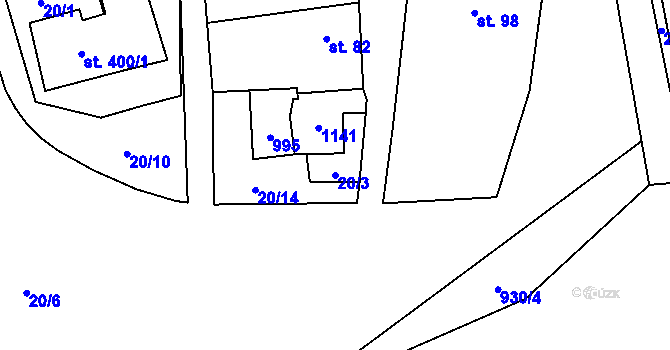 Parcela st. 20/3 v KÚ Hořepník, Katastrální mapa