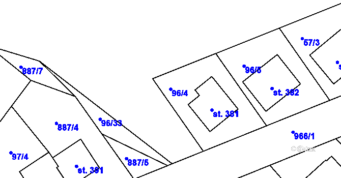 Parcela st. 96/4 v KÚ Hořepník, Katastrální mapa