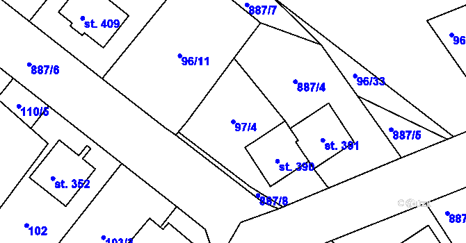 Parcela st. 97/4 v KÚ Hořepník, Katastrální mapa