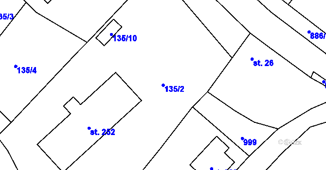 Parcela st. 135/2 v KÚ Hořepník, Katastrální mapa