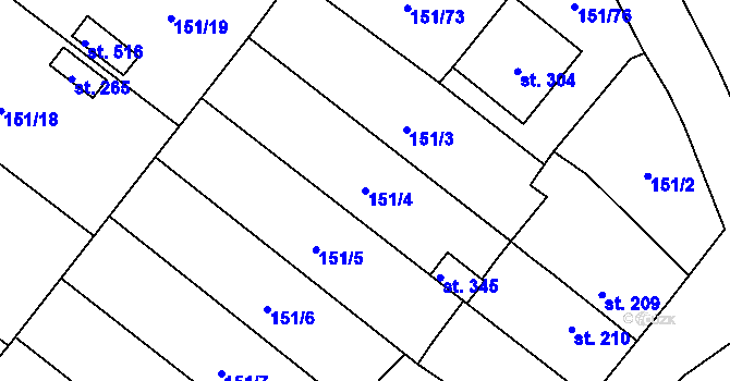 Parcela st. 151/4 v KÚ Hořepník, Katastrální mapa