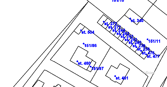 Parcela st. 151/86 v KÚ Hořepník, Katastrální mapa