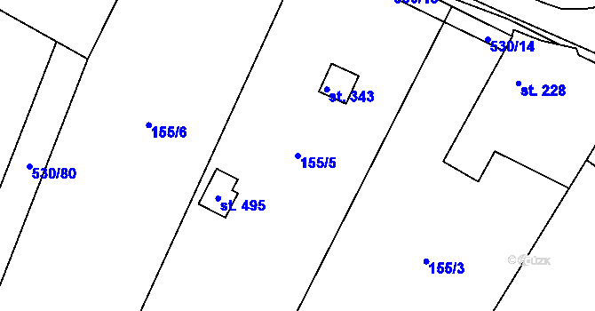 Parcela st. 155/5 v KÚ Hořepník, Katastrální mapa