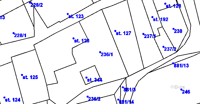 Parcela st. 236/1 v KÚ Hořepník, Katastrální mapa