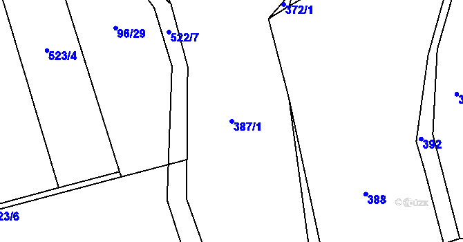 Parcela st. 387/1 v KÚ Hořepník, Katastrální mapa