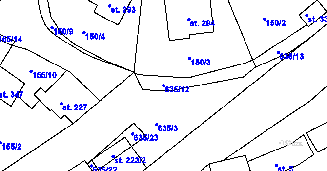 Parcela st. 635/12 v KÚ Hořepník, Katastrální mapa