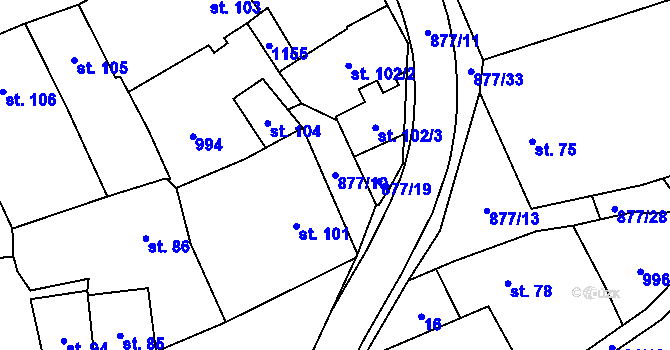 Parcela st. 877/10 v KÚ Hořepník, Katastrální mapa