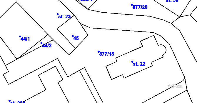 Parcela st. 877/15 v KÚ Hořepník, Katastrální mapa