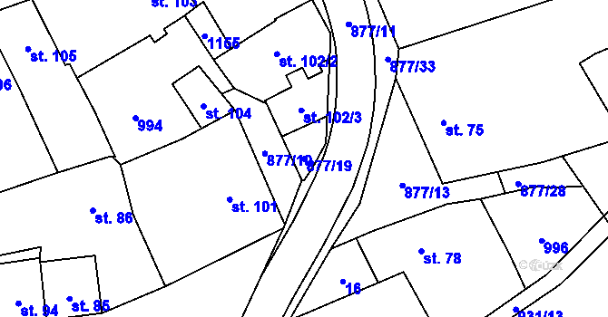 Parcela st. 877/19 v KÚ Hořepník, Katastrální mapa