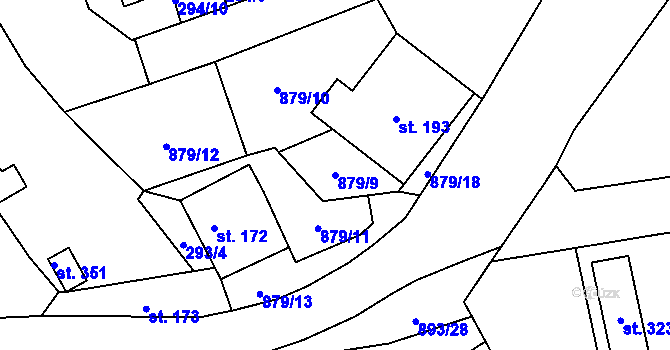 Parcela st. 879/9 v KÚ Hořepník, Katastrální mapa