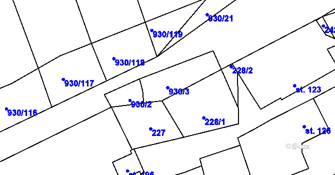 Parcela st. 930/3 v KÚ Hořepník, Katastrální mapa