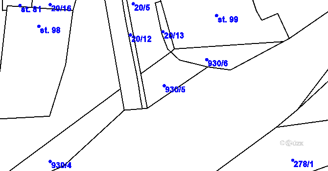Parcela st. 930/5 v KÚ Hořepník, Katastrální mapa