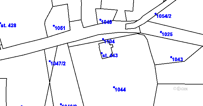 Parcela st. 443 v KÚ Hořepník, Katastrální mapa