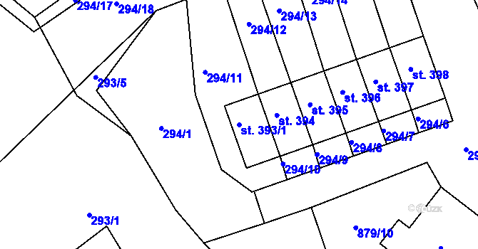 Parcela st. 393/1 v KÚ Hořepník, Katastrální mapa