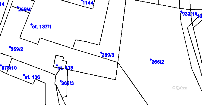 Parcela st. 269/3 v KÚ Hořepník, Katastrální mapa