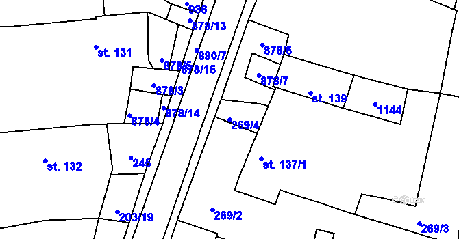 Parcela st. 269/4 v KÚ Hořepník, Katastrální mapa