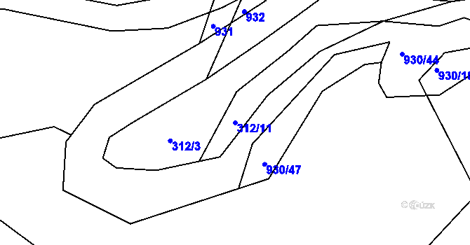 Parcela st. 312/11 v KÚ Hořepník, Katastrální mapa