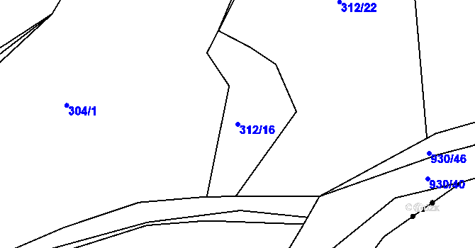 Parcela st. 312/16 v KÚ Hořepník, Katastrální mapa