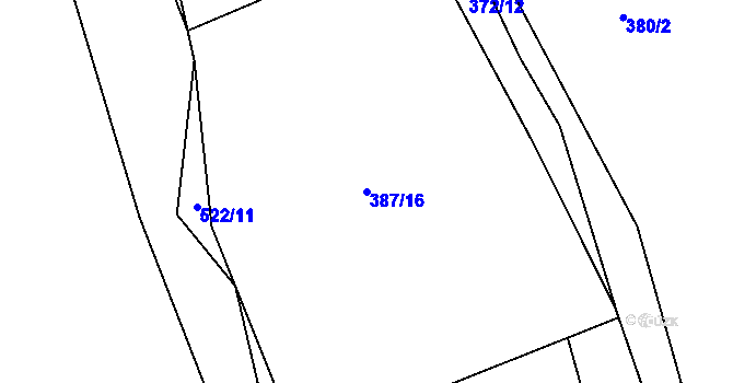 Parcela st. 387/16 v KÚ Hořepník, Katastrální mapa