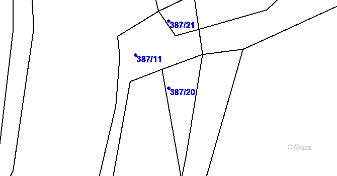 Parcela st. 387/20 v KÚ Hořepník, Katastrální mapa