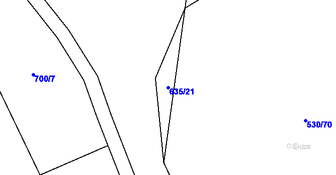 Parcela st. 635/21 v KÚ Hořepník, Katastrální mapa