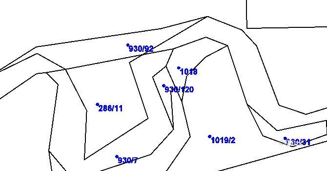 Parcela st. 930/120 v KÚ Hořepník, Katastrální mapa