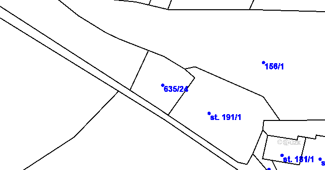 Parcela st. 635/24 v KÚ Hořepník, Katastrální mapa