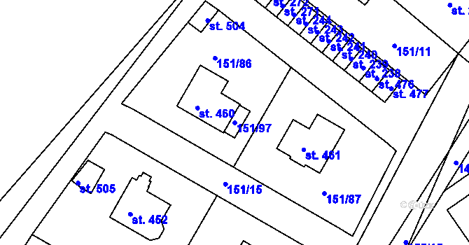 Parcela st. 151/97 v KÚ Hořepník, Katastrální mapa