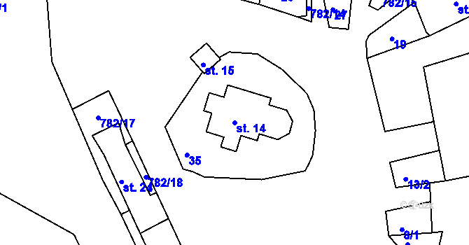 Parcela st. 14 v KÚ Rovná u Hořepníku, Katastrální mapa