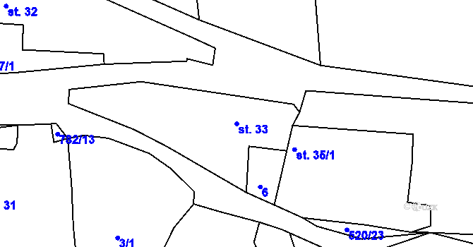 Parcela st. 33 v KÚ Rovná u Hořepníku, Katastrální mapa