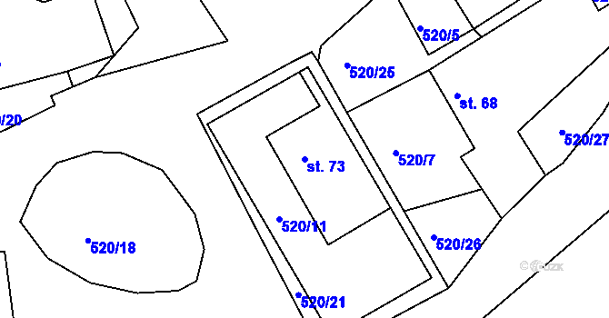 Parcela st. 73 v KÚ Rovná u Hořepníku, Katastrální mapa