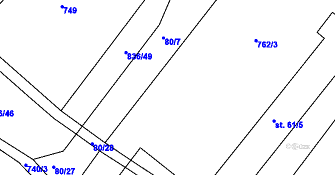 Parcela st. 76/1 v KÚ Rovná u Hořepníku, Katastrální mapa