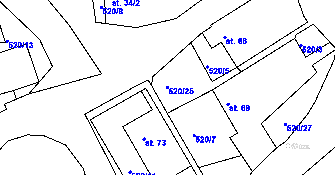 Parcela st. 520/25 v KÚ Rovná u Hořepníku, Katastrální mapa