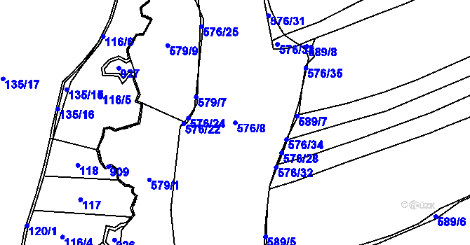 Parcela st. 576/8 v KÚ Rovná u Hořepníku, Katastrální mapa