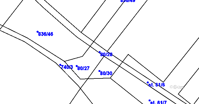 Parcela st. 80/28 v KÚ Rovná u Hořepníku, Katastrální mapa