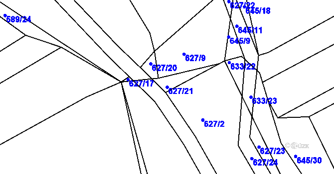 Parcela st. 627/21 v KÚ Rovná u Hořepníku, Katastrální mapa