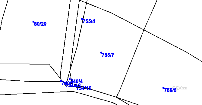 Parcela st. 755/7 v KÚ Rovná u Hořepníku, Katastrální mapa