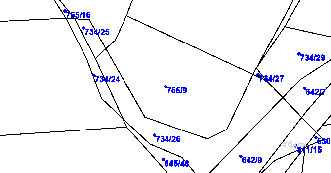Parcela st. 755/9 v KÚ Rovná u Hořepníku, Katastrální mapa