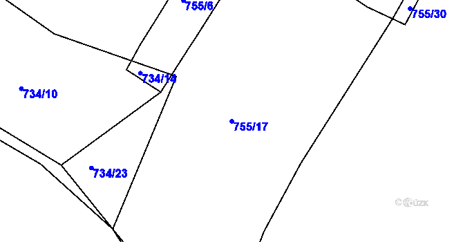 Parcela st. 755/17 v KÚ Rovná u Hořepníku, Katastrální mapa