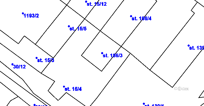 Parcela st. 186/3 v KÚ Hořesedly, Katastrální mapa