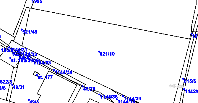 Parcela st. 621/10 v KÚ Hořesedly, Katastrální mapa