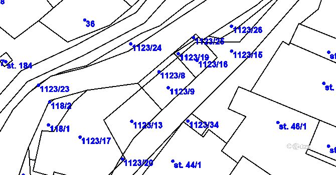 Parcela st. 1123/9 v KÚ Hořesedly, Katastrální mapa