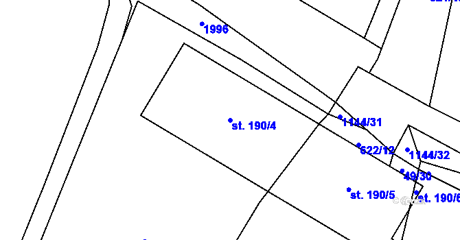 Parcela st. 190/4 v KÚ Hořesedly, Katastrální mapa