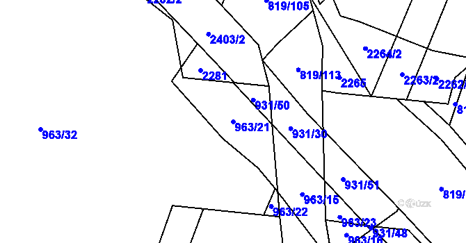 Parcela st. 963/21 v KÚ Hořesedly, Katastrální mapa