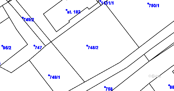 Parcela st. 748/2 v KÚ Hořešovice, Katastrální mapa