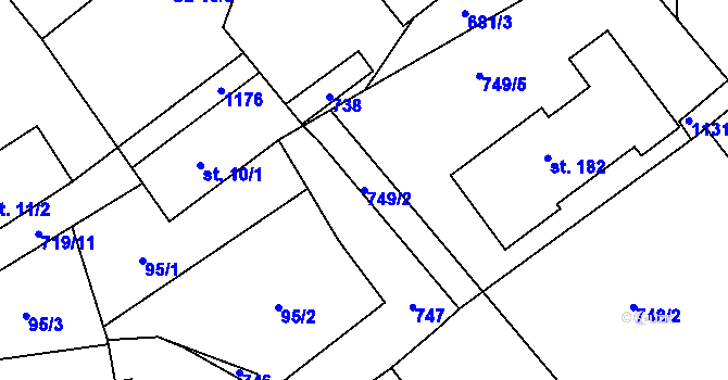 Parcela st. 749/2 v KÚ Hořešovice, Katastrální mapa