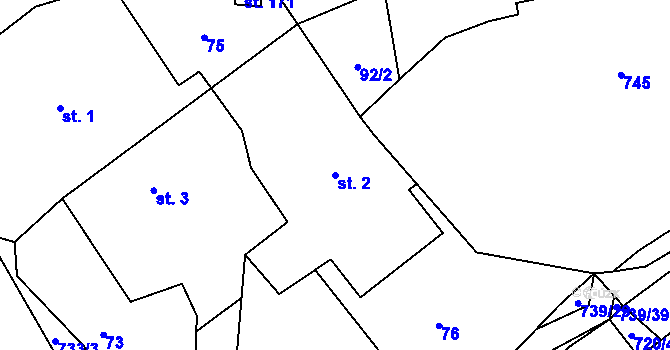 Parcela st. 2 v KÚ Hořešovice, Katastrální mapa