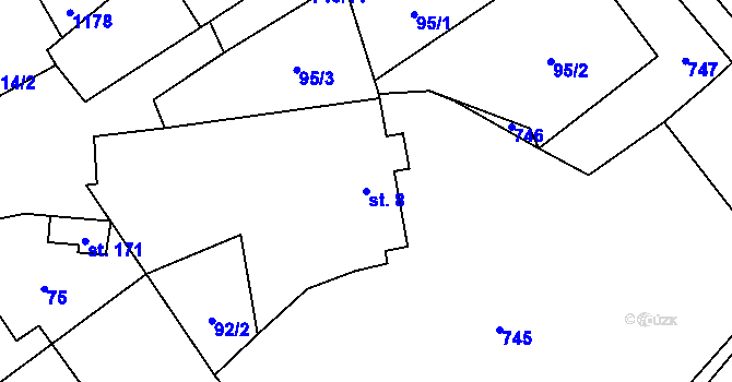 Parcela st. 8 v KÚ Hořešovice, Katastrální mapa