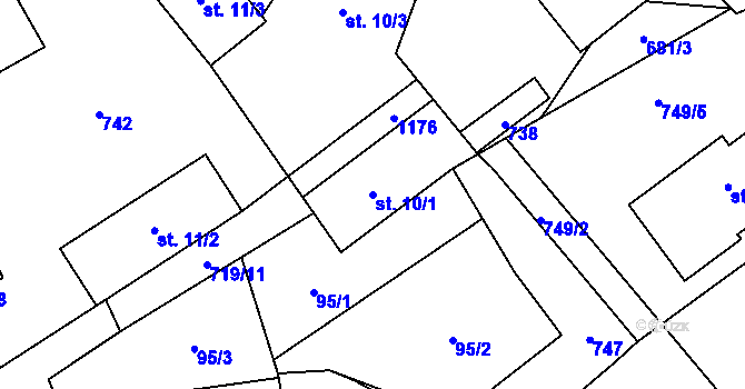 Parcela st. 10/1 v KÚ Hořešovice, Katastrální mapa