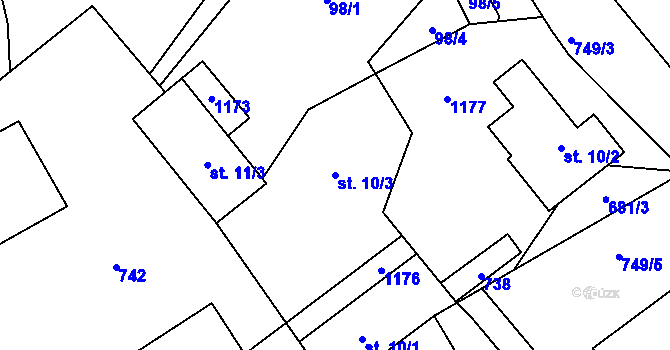 Parcela st. 10/3 v KÚ Hořešovice, Katastrální mapa